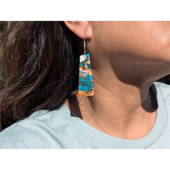 Handmade Earrings Natural Stone Mohave Slab Native American Jewelry NA Peete**